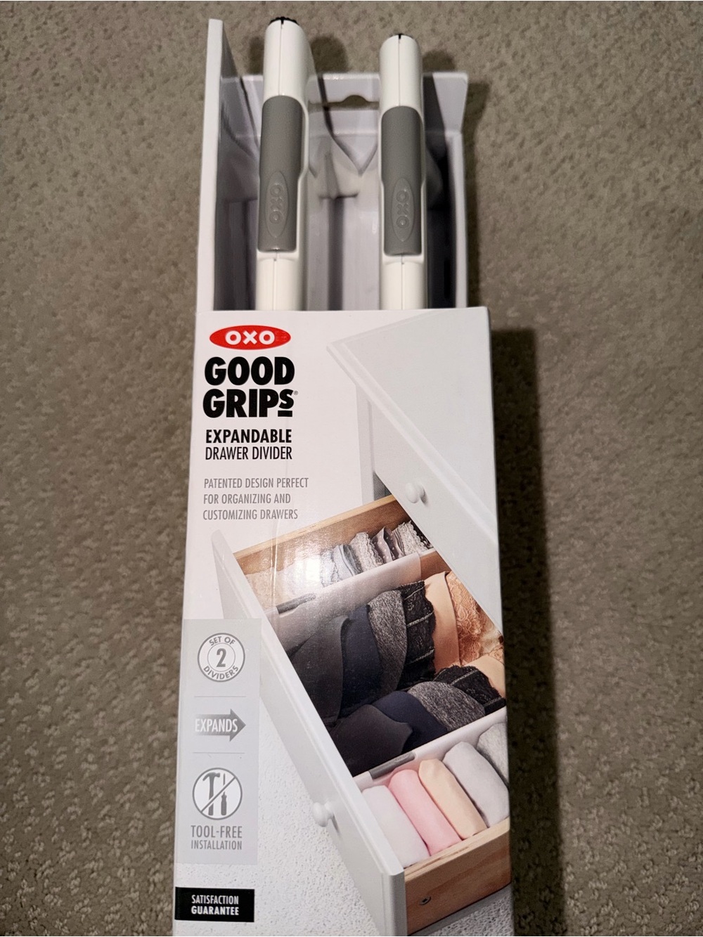 Oxo Good Grips Expandable Drawer Divider in White and Gray